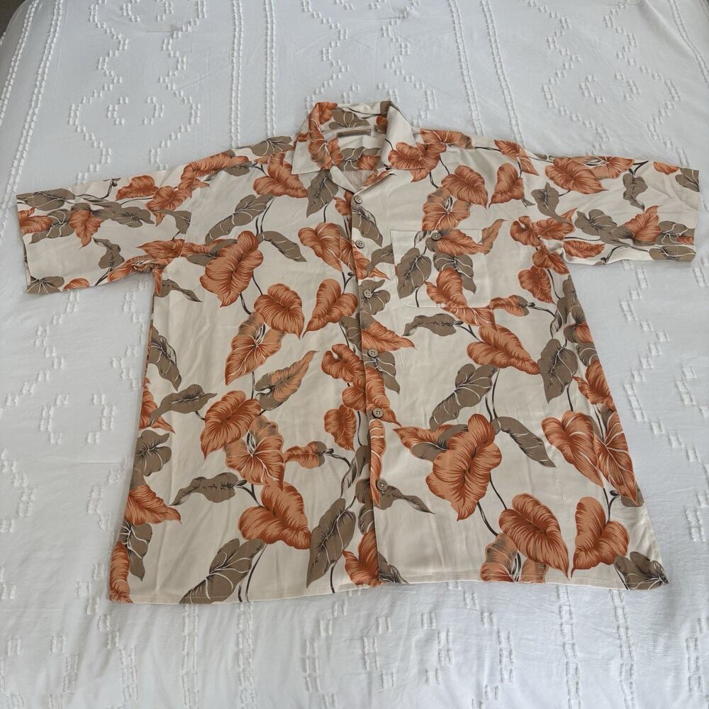 Bobby Chan 100% Silk Hawaiian Camp Shirt Mens L Tropical Aloha Floral